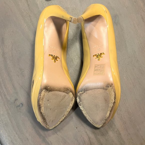 Prada Beige Patent Leather Peep Toe Pump - Size 40 - Picture 3 of 7